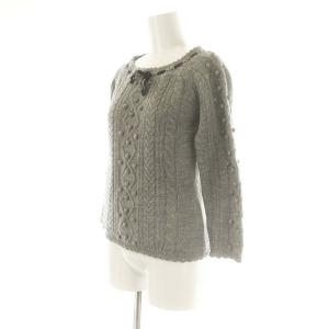 M'S GRACY ニット ケーブル編み リボン ポンポン セーター 38 グレー