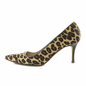 MANOLO BLAHNIK パンプス ポインテッドトゥ ハイヒール ハラコ ヒョウ柄 レオパード 36.5 茶 ブラウン ベージュ
