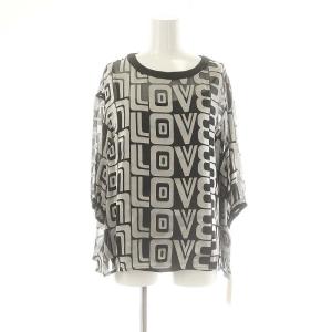 レタードオパールトップ ブラウス 七分袖 36 ブラック ライトグレー /DF OS SH