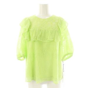 レースフリルトップ ブラウス 半袖 36 ライトグリーン