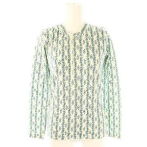 リーフヘンリーネックカットソー 長袖 総柄 1 ブルーグリーン オフホワイト