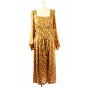 24SS バックシャンリップドレス 長袖 スクエアネック ロング丈 リップスティック柄 総柄 36 ベージュ