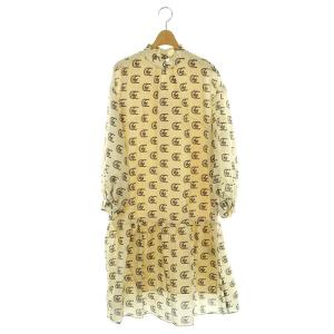 24AW シルクモノグラムドレス ワンピース 36 アイボリー 黒 ベージュ