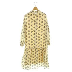 Grace Class 24AW シルクモノグラムドレス ワンピース 36 アイボリー 黒 ベージュ