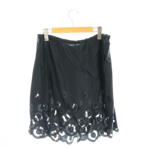 ANN DEMEULEMEESTER レーススカート ひざ丈 フレア シルク M 黒