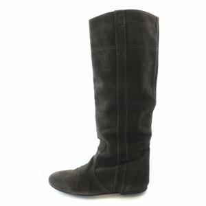 ロングブーツ フラット ラウンドトゥ スエード 38 チャコールブラウン /BB OF