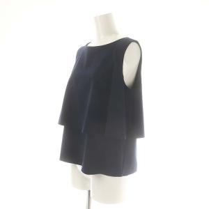 LANVIN en Bleu フリルノースリーブトップス ブラウス 38 ネイビー