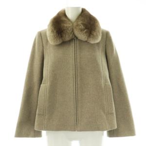 42372 ジャケット ノワゼット ファー ジップアップ ウール カシミヤ混 38 グレージュ