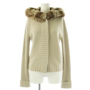 チンチラフード付きカシミヤカーディガン 38 グレージュ