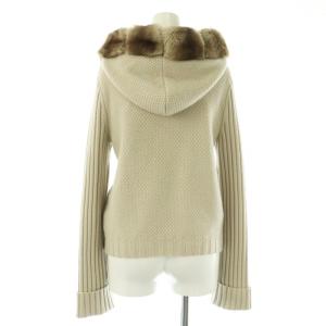 FOXEY BOUTIQUE チンチラフード付きカシミヤカーディガン 38 グレージュ