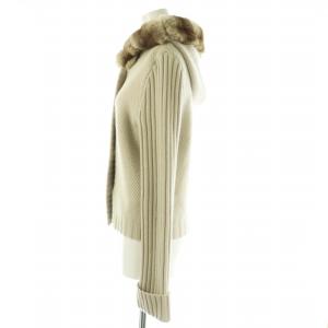 FOXEY BOUTIQUE チンチラフード付きカシミヤカーディガン 38 グレージュ