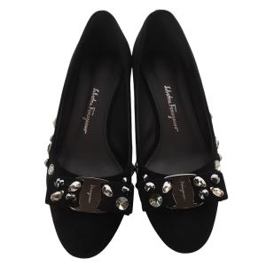 Salvatore Ferragamo VARA ビジュー スエード パンプス 5D ブラック