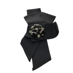 FOXEY グログランリボン×ビジューブローチ ブラック
