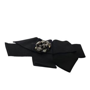 FOXEY グログランリボン×ビジューブローチ ブラック