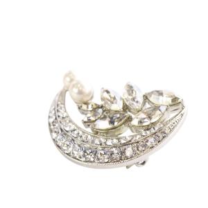 FOXEY ムーンモチーフ ラインストーン ブローチ シルバー色