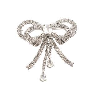 FOXEY ラインストーン リボンブローチ シルバー色