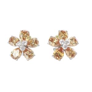 フラワーモチーフ イヤリング オレンジ シルバーカラー