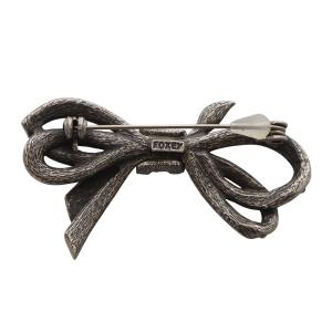 FOXEY ブローチ リボン ラインストーン シルバー色