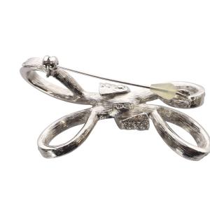 FOXEY ブローチ リボン ラインストーン シルバー色