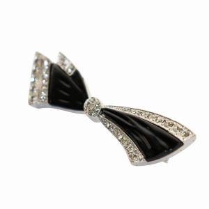 DAISY LIN ラインストーンブローチ リボン 黒 ブラック シルバーカラー