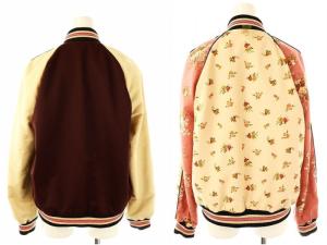 COACH リバーシブル 花柄 スカジャン ジャケット S ベージュ ボルドー ピンク /HK OS