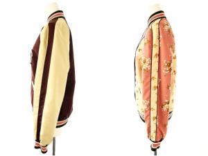 COACH リバーシブル 花柄 スカジャン ジャケット S ベージュ ボルドー ピンク /HK OS