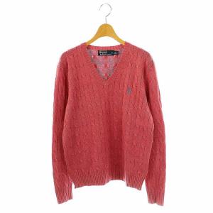 シルク Vネック ケーブルニット セーター 長袖 XS ピンク