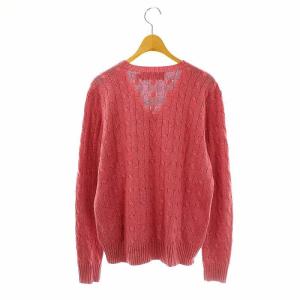 POLO RALPH LAUREN シルク Vネック ケーブルニット セーター 長袖 XS ピンク