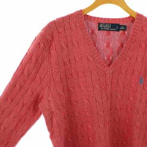 POLO RALPH LAUREN シルク Vネック ケーブルニット セーター 長袖 XS ピンク