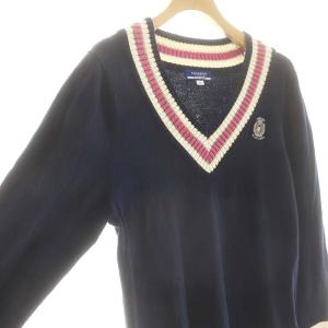 BURBERRY BLUE LABEL コットンカシミヤ混Vネックニット セーター 38 ネイビー アイボリー ピンク /DO OS