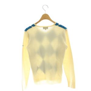 BURBERRY GOLF ウール アーガイルチェック Vネック ニット セーター M アイボリー 青 黒 /CX OS