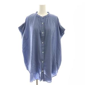 23AW レーヨンボイル バンドカラーブラウス フレンチスリーブ 青 /MI OS