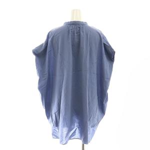SLOBE IENA 23AW レーヨンボイル バンドカラーブラウス フレンチスリーブ 青 /MI OS