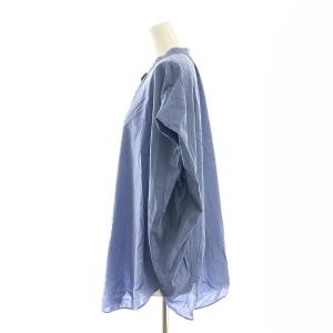SLOBE IENA 23AW レーヨンボイル バンドカラーブラウス フレンチスリーブ 青 /MI OS