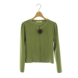 ジップアップニット パール カーディガン ウール 34 緑 /MI OS