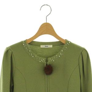René ジップアップニット パール カーディガン ウール 34 緑 /MI OS
