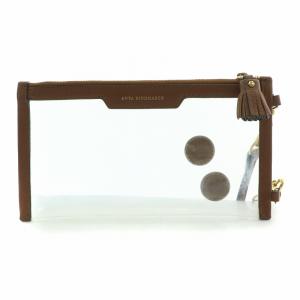ANYA HINDMARCH ショルダーバッグ PVC 切替 クリア ロゴ 茶 ブラウン