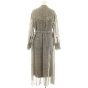 ebure ウールフリンジワンピース チェック ロング 36 アイボリー ブラック