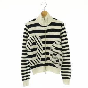 コットン ボーダー ダブルジップニット ジャケット I42 ホワイト ネイビー /HK OS