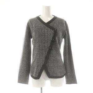 総柄 ダブルデザイン ニット カーディガン ウール 38 チャコールグレー 白 /MI OS