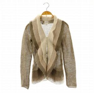 モヘヤ配色ショールカラーニットカーディガン 40 グレージュ