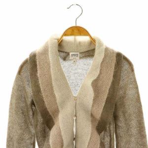 ARMANI COLLEZIONI モヘヤ配色ショールカラーニットカーディガン 40 グレージュ