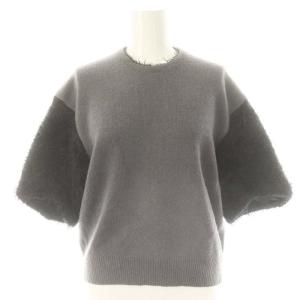 シャギースリーブ 半袖ニット トップス セーター 切替 1 グレー 黒 ブラック /AT OS SH