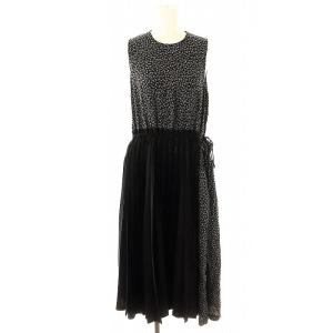 AD2018 フラワードッキングプリーツワンピース XS 黒 白 /MI OS SH