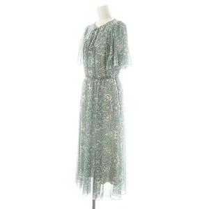 ANAYI 22SS サラサプリントVキリカエワンピース 半袖 ミモレ丈 フレア インナー付き 38 青 ブルー