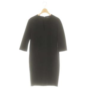 キーネックバックジップ七分袖ワンピース ドレス 膝丈 38 ブラック /DO OS