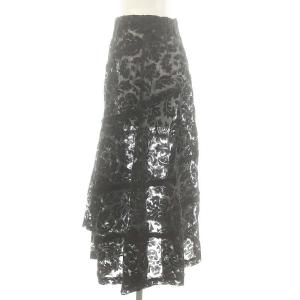 Tao AD2003 シアー フロッキープリント スカート フレア 黒