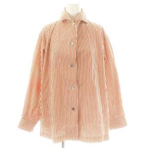 80s 筆タグ ストライプ長袖シャツ チュニック M レッド アイボリー /DO OS