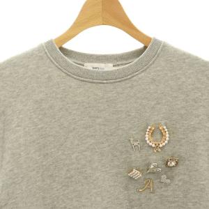 SHIPS any 24AW 手洗い可能 裏起毛 ビジュー クルーネック コンパクト プルオーバー トレーナー F グレー 722-06-0014