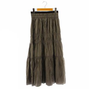 サテンギャザースカート ロング フレア F ダークグレー ブラック /DO OS